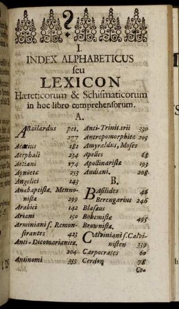 I. Index Alphabeticus seu Lexicon.