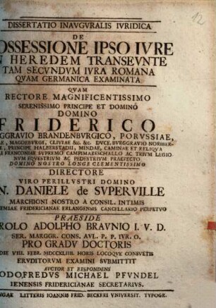 Diss. inaug. iur. de possessione ipso iure in heredem transeunte tam secundum iura Romana quam Germanica examinata