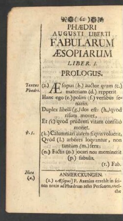 Phaedri Augusti Liberti Fabularum Aesopiarum Liber I.
