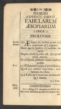 Phaedri Augusti Liberti Fabularum Aesopiarum Liber I.