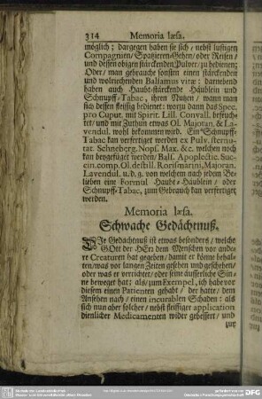 Memoria laesa. Schwache Gedächtnuß