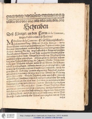 Schreiben deß Königs an den Herrn De La Contour, wegen Publication deß Friedens