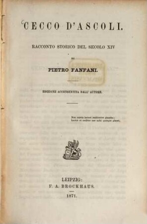 Cecco d'Ascoli : Racconto storico del secolo XIV