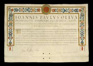 Participationes meritorum des Jesuitengenerals Johann Paulus Oliva