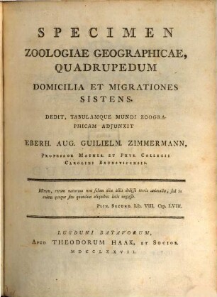 Specimen zoologiae geographicae, quadrupedum, domicilia et migrationes sistens