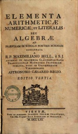Elementa arithmeticae numericae et literalis seu Algebrae ...