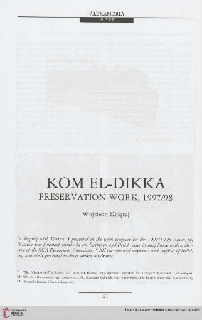 10: Kom el-Dikka : preservation work, 1997/98