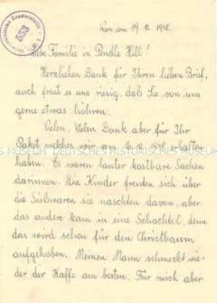 Dankbrief an das Pendle Hill College - Sachkonvolut