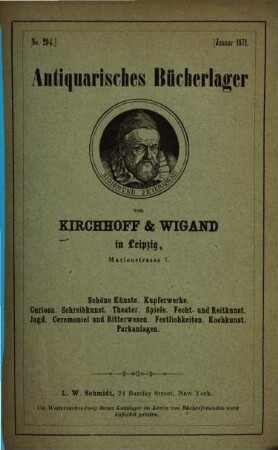 Antiquarisches Bücherlager von Kirchhoff & Wigand in Leipzig. 294. 1871