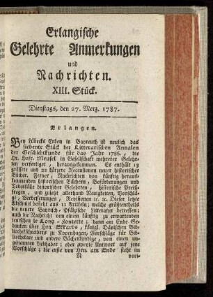 XIII. Stück. Dienstags, den 27. Merz. 1787.