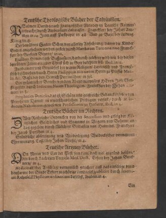 Teutsche Theologische Bücher der Calvinisten.