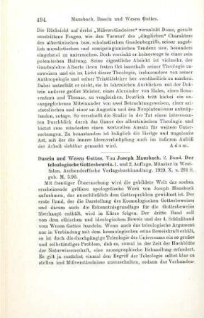 493-494 [Rezension] Doms, Herbert, Die Gnadenlehre des sel. Albertus Magnus
