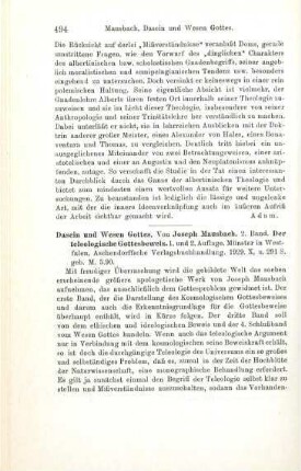 493-494 [Rezension] Doms, Herbert, Die Gnadenlehre des sel. Albertus Magnus