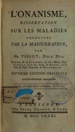 L' Onanisme : dissertation sur les maladies produites par la masturbation