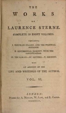 The Works Of Laurence Sterne : Complete In Eight Volumes ; With An Account Of The Life And Writings Of The Author. 6