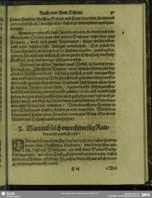 [IV. Punct.] 3. Warumb solche unrechtmessig Rauben nicht zugelassen sey?