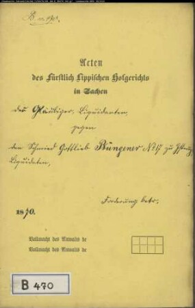 Büngener, Gottlieb, Schneider Nr. 17 zu Istrup - Gläubiger gegen ...