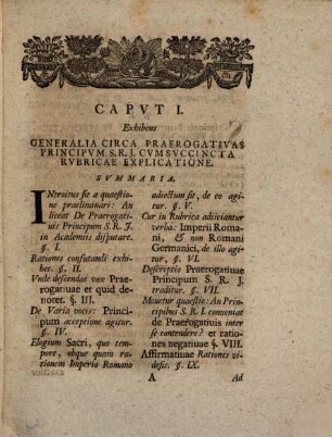 Iohannis Kleinii I. V. D. Et Pandect. P. P. Serenissimi Principis Megap. Consiliarii Intimi ... Commentatio Ivridica De Praerogativis Principvm S. R. I.