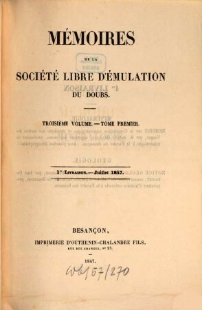 Mémoires de la Société Libre d'Emulation du Doubs, 3. 1847/49