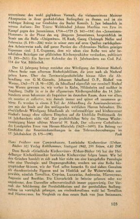 103-104 [Rezension] Campenhausen, Hans von, Lateinische Kirchenväter