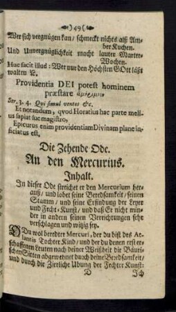Die Zehende Ode. An den Mercurius