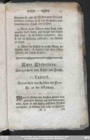 1. Capitel. Vorzeichen von Kälte und Froste an der Sonne.