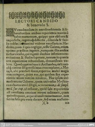 Lectori Candido & benevolo S.