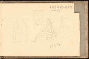 Skizzenbuch 1900-1901: Skizzen von Bildern oder Monumenten, sitzende Frau mit Kind, Schmied