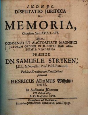 Diss. iur. de memoria