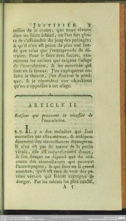 Article II. Raisons qui prouvent la nécessité de l'inoculation
