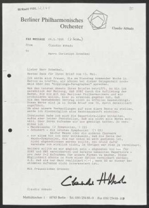 Brief an Christoph Schmökel an Deutsche Grammophon-Gesellschaft, 24.05.1996