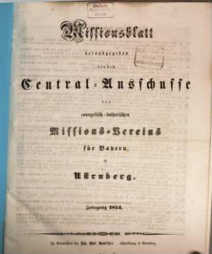 Missionsblatt. 1854