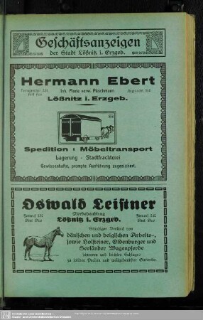 Anzeigen : Geschäftsanzeigen der Stadt Lößnitz i. Erzgeb.