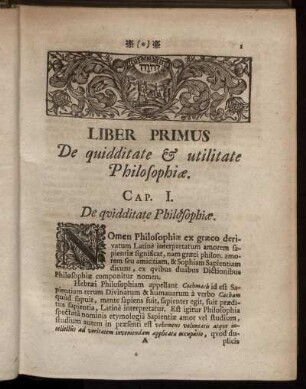 Liber Primus De quidditate & utilitate Philosophiæ.