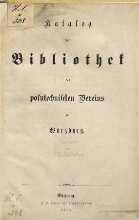 Katalog der Bibliothek des polytechnischen Vereins zu Würzburg