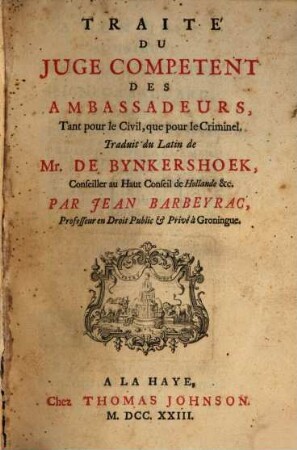 Traité du juge competent des ambassadeurs