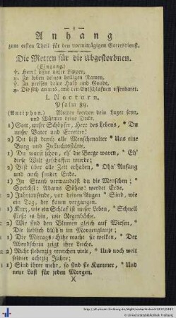 Die Metten für die Abgestorbnen.