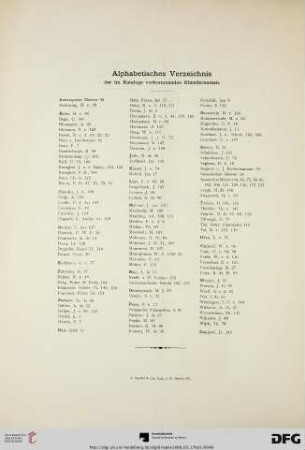 Alphabetisches Verzeichnis der im Kataloge vorkommenden Künstlernamen