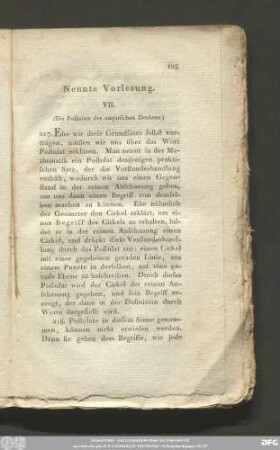 Neunte Vorlesung. VII. (Die Postulate des empirischen Denkens.)