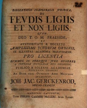Diss. inaug. iur. de feudis ligiis et non ligiis