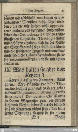 IX. Was halten sie aber von Ketzern?