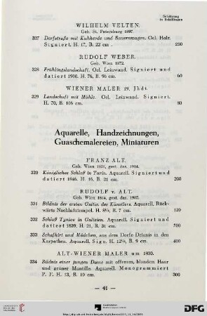 Aquarelle, Handzeichnungen, Guaschemalereien, Miniaturen (Nr. 330-390)