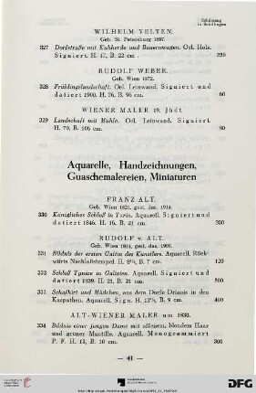 Aquarelle, Handzeichnungen, Guaschemalereien, Miniaturen (Nr. 330-390)