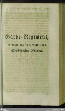 Garde-Regiment, Bestehet aus zwei Bataillons. Standquartier Hannover