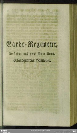 Garde-Regiment, Bestehet aus zwei Bataillons. Standquartier Hannover