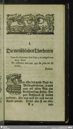 I. Die menschlichen Thorheiten