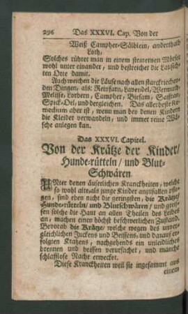Das XXXVI. Capitel. Von der Krätze der Kinder/ Hunde-rütteln / und Blut-Schwären