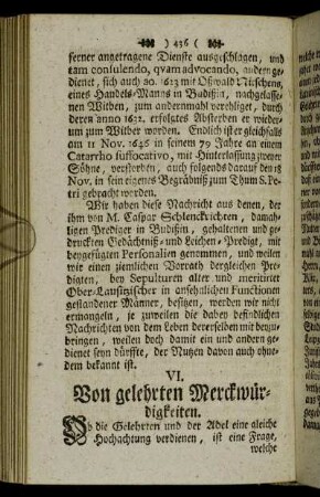 VI. Von gelehrten Merckwürdigkeiten. - No. X. Leben Herrn Jeremiä Schwedlers,[...]