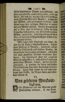 VI. Von gelehrten Merckwürdigkeiten. - No. X. Leben Herrn Jeremiä Schwedlers,[...]