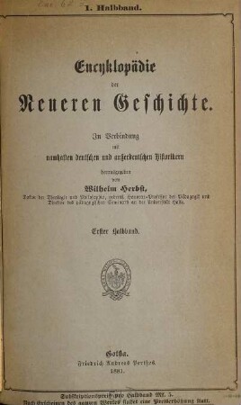 Encyklopädie der Neueren Geschichte : in Verbindung mit namhaften deutschen und außerdeutschen Historikern, 1. Aachen-Duttlingen